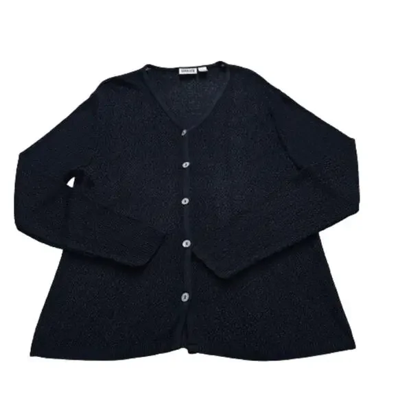 Chicos Design Cardigan Sweater Black Open Weave Knit Button Front Medium/Large - Picture 8 of 12